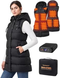 Topdot Long Puffer Heated Vest for Women with 16000mAh Battery Pack, 10 Heating Zones Hooded Winter Heated Vest Outwear,M