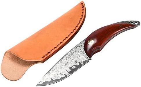 Outlery Damascus Steel Knife - Fixed Blade Tactical Hunting Knife with Sheath for Belt, Handmade Quality Steel, Ideal for Neck Carry, Cold Spike and Mountain Man Adventures