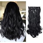 Kabello Clip in Hair Extensions 7 Pcs Full Head Cover Up Patches Hairpieces Hair Extensions for Women and Girls Black (M10)