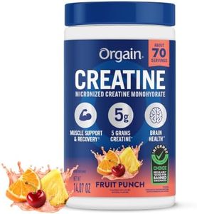 Orgain 5g Creatine Monohydrate Micronized Powder, Fruit Punch, 70 Servings | Creatine to support muscle growth, post workout recovery & brain health, no artificial additives, non-GMO, 70 servings