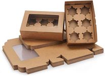 Cupcake Boxes with Holders, 50pcs 9.3" x 5.9" x 3.5" Cupcake Carrier with Insert and Display Window, Party Favor Bakery To Go Cupcake Muffin Carry Boxes Container Fits 6 Cupcakes or Muffins (Brown)