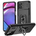 AIOVETEAB for Moto G-Power-5G 2023 Case/Moto G 5G 2023 Case with Slide Camera Protection Cover,Built-in Rotated Ring Kickstand [Full Camera Protection] Heavy Duty Shockproof Protective Cover,Black