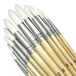 Artkey Round Tips Paint Brushes Set, 12-Pack Professional Nylon Hair Paint Brushes Long Birchwood Handle Paint Brush for Acrylic Oil Watercolor Gouache Tempera Canvas Face Nail Art Painting Supplies