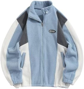 ZAFUL Winter Coat for Men Long Sleeve Crop Zip Up Faux Fur Pullover Tops Color Block Drawstring Hem Fall Outwear (XXL Blue)