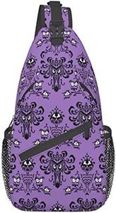 Tropical Flowers Crossbody Bags for Women Men,Vintage Casual Sling Bag Chest Bag Adult, Purple Haunt Mansion, One Size, Daypack Backpacks