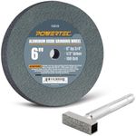 POWERTEC Bench Grinder Wheel + Diamond Wheel Dresser 6 Inch 100 Grit, Aluminum Oxide Grinding Wheel for Bench Pedestal Grinder, 3/4" Thick 1/2" Arbor, Sharpening & Shaping Blade, Chisel & Drill Bits