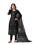 Women's Net Sequins Embroidered Unstitch Dress Material (Black)