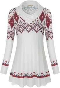 Miusey White Tunic Tops for Women Cute Christmas Sweaters Long Sleeve Cowl Neck Tunic Sweatshirts Flattering Tops to Hide Tummy White Small