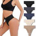 GRANKEE Women's High Waisted Thong Underwear, No Show Wide Waistband Tummy Control Panties, with Modal Crotch Undies Multipack(BSYUG 5 Pack L)