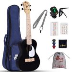 Winzz Concert Ukulele for Adults, Ukulele 23 inch Beginner Kit, Kids Ukulele Set for 5+ Years, Childrens Ukulele Gifts with 9 Accessories, Black Colour