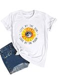 Dresswel Live by The Sun Love by The Moon T-Shirt Women Sunflower Print T Shirts Ladies Tee Tops