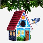 Garden Bird House for Outside Clearance Hanging Outdoors Country Cute Birdhouses for Wren Finchs Chickadee Hummingbird Tree Swallow Cage Kids Nature Lover Bluebird House(Red)