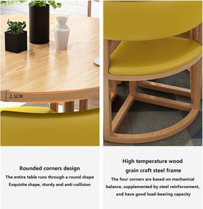 5-Piece Space-Saving Dining Set – Round Metal Table & 4 Leather Chairs for Small Spaces