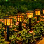 GIGALUMI Solar Lights Outdoor Garden, 12 Pack Flickering Flame LED Solar Outdoor Lights, Waterproof Solar Garden Lights for Halloween, Garden, Landscape, Path, Yard, Patio