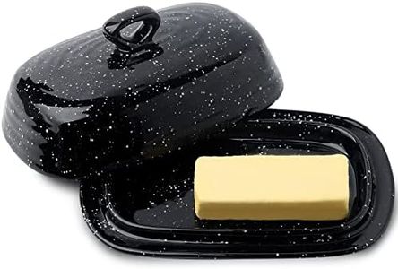 Hasense Butter Dish with Lid, Ceramic Butter Dish with Cover for Countertop, Porcelain Butter Keeper Holder with Handle Design for East West Coast Butter, Butter Tray with Lid for Fridge, Black