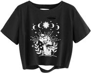 Avanova Women Skull Finger Graphic Distressed Tee Shirt Ripped Short Sleeve Crop Tops, Black Mushroom-b, Large