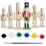 The Twiddlers - 6 Christmas Wooden Nutcracker Set, 13cm - Paint Your Own Toy Soldier with Stickers and Stick On Beards, Kids DIY Art & Craft Gift Decorations