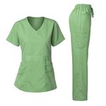 Dagacci Medical Uniform Women's Scrub Set Stretch and Soft Y-Neck Top and Pants, Apple Green, Small