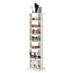 COSTWAY 8-Tier Vertical Shoe Rack, Tall Narrow Shoe Storage Organizer with Removable Shelf for Boots, Anti-Tipping Kit, Space-Saving Shoe Stand with for Small Place, Entryway, Closet (White)