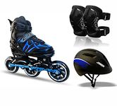 JASPO Radar Hydra-MAX Eco Adjustable Inline Shoe Skates Combo for All Age Groups (Blue, Small (10-13 UK))