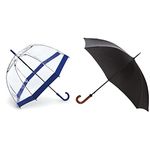 Fulton Birdcage One Women's Umbrella Navy Border One Size & Huntsman Umbrella Black,106 centimeters