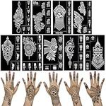 QSTOHENA 9 Sheet Henna Tattoo Stencils kit for Hand Arm, Self Adhesive Indian Arabian Temporary Tattoo Stickers Glitter Airbrush DIY Tattooing Templates for Women Girls