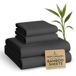 BAMPURE 100% Organic Bamboo Sheets Queen Set 4PC - Ultra Soft & Breathable Cooling Sheets for Hot Sleepers - Hotel Luxury Ensemble Draps Lit Queen Bambou - Deep Pocket (Black)