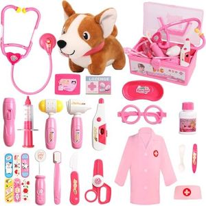 Doctor Kit for Toddlers 3-5 Dress Up for 2+ Year Olds Girls Pretend Veterinarian Toddler Doctor Play Set with Costume Dog Toy Christmas Birthday Gifts for 2 3 4 5 6 Year Old Girls