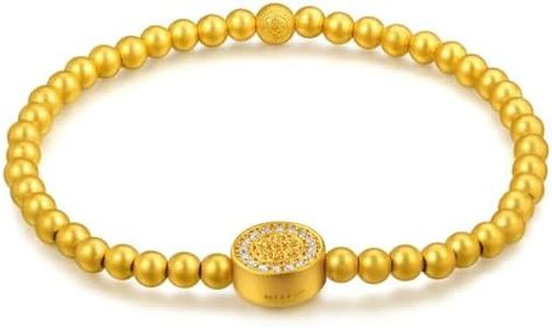 CHOW SANG SANG Cultural Blessings 999.9 24K Gold Lotus, Flower with Diamonds, Beads Chain Bangle, Tiny Size 94554B | 4 (Wrist Size: 15-16 CM)