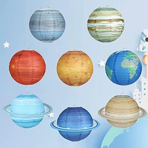 8 PCS Planet Paper Lanterns, HADEEONG Multi-Color Space Decor Outer Space Decorations Paper Lanterns Hanging Decorations Planet Decorations for Kids Room Space Party Birthday Party Favors