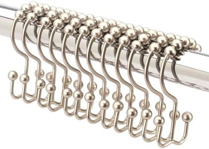 2lbDepot Double Sided Shower Curtain Hooks, Decorative Brushed Nickel Shower Curtain Hooks Rust Proof, Premium Stainless Steel Metal Hooks , Easy Glide Rollers, Set of 12 Curtain Rod Rings