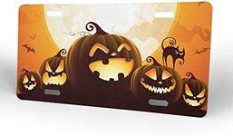 FeHuew Halloween Moon Scary Pumpkin License Plate Front Car Decorative Novelty Auto Plate Tag Vanity Metal Aluminum 12x6 inch Home Wall Decor