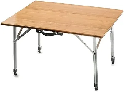 Camco Folding Table | Features Natural Bamboo Top & Folding Aluminum Legs for RV Storage and Organization | Adjustable Height 18” - 26” | Ideal for Tailgating, Camping, RVing, the Beach & More (51893)
