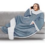 PAVILIA Sherpa Fleece Blanket with Sleeves and Foot Pockets for Women Men Adult, Wearable Blanket Throw Wrap, Thick Warm Cozy Extra Soft Sleep Hug Blanket with Feet, Gift for Women Mom (Slate Blue)