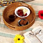 AKWAY Round Wicker Basket | Round Tray Wooden Serving Tray for Home | Serving Tray for Party Guests | Round Platter with Handles Diwali or Deepawali Gifts (15W x 15 L x 3H inch) (Brown)