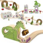 ORBRIUM 68 Pcs Fantasy Kingdom Adventure Wooden Train Set in Wooden Storage Box Unisex Children Toys Girls Boys 3 4 5 6 7 Years Compatible with Thomas, BRIO, Melissa and Doug, Imaginarium, IKEA