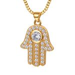 Suplight Gold Hand of Fatima Necklace,Women's Pendants, Cubic Zirconia Crytal Hamsa Hand Lucky Protection Pendant Necklace Jewelry for Women Girls