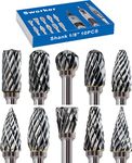 Sworker Carbide Burr Set Compatible with Dremel 1/8" Shank 10PC Die Grinder Rotary Tool Rasp Bits Wood Carving Accessories Attachments Cutting Burrs Metal Grinding Engraving Porting Double Cut