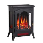 Joy Pebble Free Standing Electric Fireplace Stove with Realistic Log Flame Effect, Far Infrared Heating Technology, Separate Flame Switch, 1000/1500W, Three Sides Appreciate Fire, Bottom Air Outlet