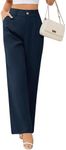 Cnlinkco Womens Wide Leg Dress Pants High Waisted Trouser Pants Business Office Formal Pants Blue L