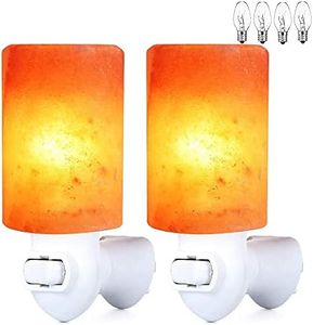 pursalt Himalayan Salt Lamp Plug in Night Light 2 Pack, 360 Degree Adjustable Wall Plug & Extra 4 Replacement Bulbs Bathroom Bedroom Night Light, Pink Crystal Rock Salt Hand Crafted Cylinder Size