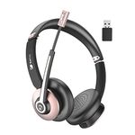 Bluetooth Headset, Wireless Headset with Microphone Noise Cancelling, On Ear Headphone with USB Dongle & Mute Button, 26hrs talk time for PC/Office/Zoom/Skype Rose Gold