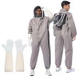 HASTHIP® Honey Bee Suit Beekeeper Suit Full Body Beekeeping Suit with Hood Veil Protection and Bee Gloves for Honey Harvesting Safety