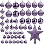 Belle Vous 50 Pack Christmas Baubles - Assorted Size Glittery Lilac Baubles with Star Tree Top - Xmas Tree Ball Hanging Ornaments for Christmas Decorations Holiday Party Indoor & Outdoor Decorations