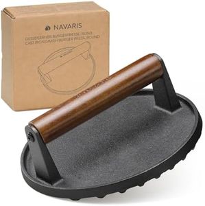 Navaris Presse burger rond - Moule steak haché en fonte avec poignée en bois pour smash burger grille viande - Presse hamburger ronde pour grill grillades