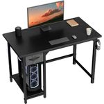 Devoko 100cm Computer Desk with Drawer,Study Writing Desk Small Desks for Small Spaces,Home Office desk,Laptop Table for Home Workstations,Side Pocket Storage Bag,Large Storage Shelves, Black