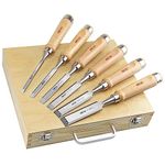 C&T 8 Pieces Premium Wood Chisel Set with Wooden Case,6 Pieces Wood Chisel with 2 Sharpening Stone,Woodworking Carving Chisel Kit,Chrome Vanadium Steel Chisel