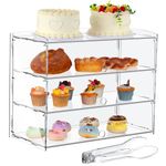 Geetery 3 Tier Pastry Display Case with Serving Tong Clear Acrylic Bakery Display Cabinet Acrylic Boxes for Food Display Retail Cake Dessert Cookie Donut Bagels Keep Fresh, 20.08 x 9.45 x 15.75 Inches