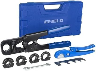 EFIELD PEX Crimping Tool Full Size Kit : 3/8 Inch, 1/2 Inch, 5/8 Inch, 3/4 Inch and 1 Inch For Pex Copper Crimp Rings, With PEX Pipe Cutter,Go-no-go Gauge, Meets ASTM F1807 Standard (5 Dies)