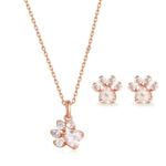 Women's Rose Gold Plated Rhinestone Paw Pendant Jewelry Set, Paw Earring, Paw Pendant, Women's Jewelry Set Rose Gold, Trendy Jewelry Set, Jewelry Set For Women's, Rose Gold Jewelry Set (Rose Gold)